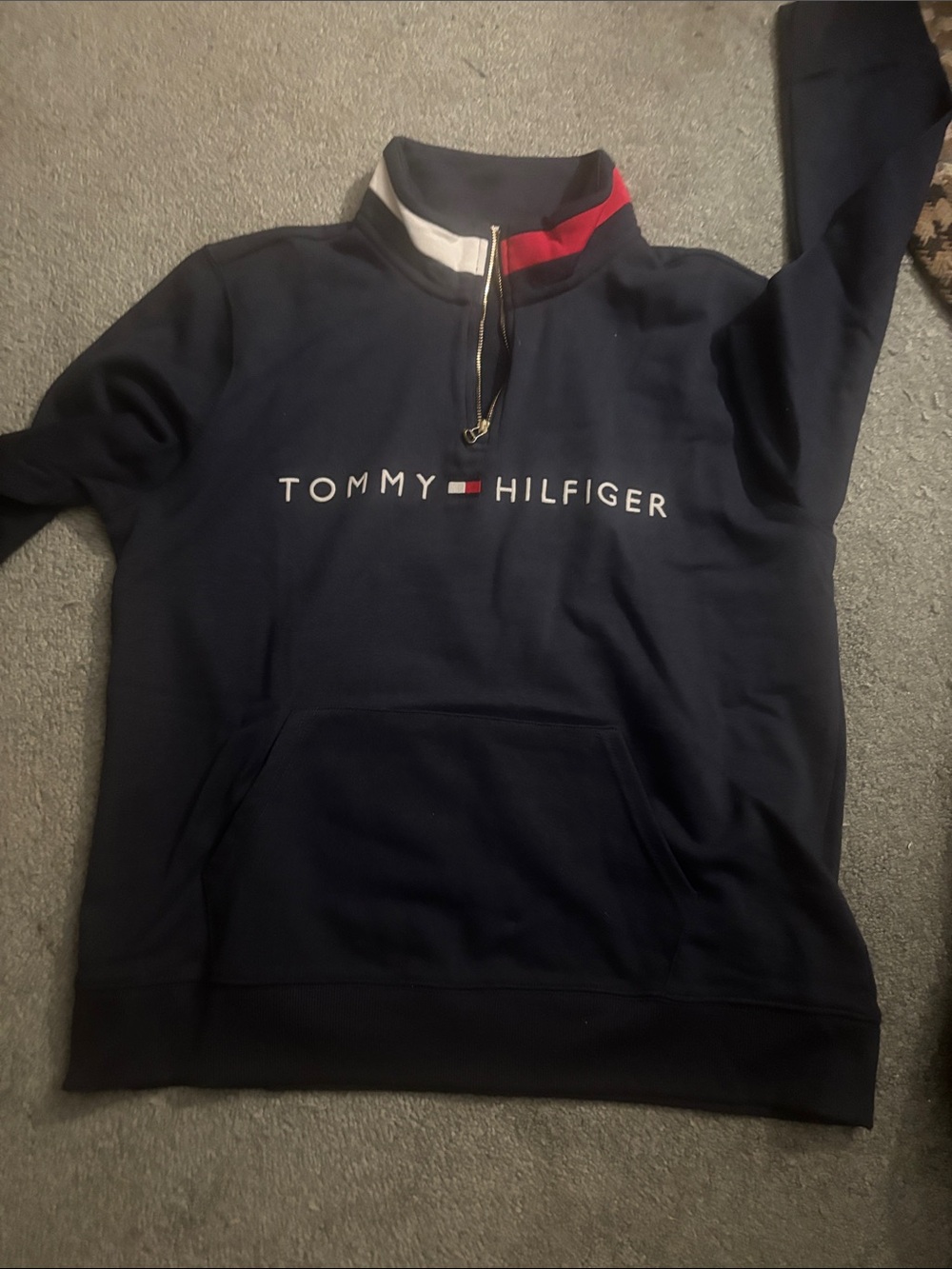 Tommy Hilfiger Navy Half-Zip Sweatshirt with Red & White Accent